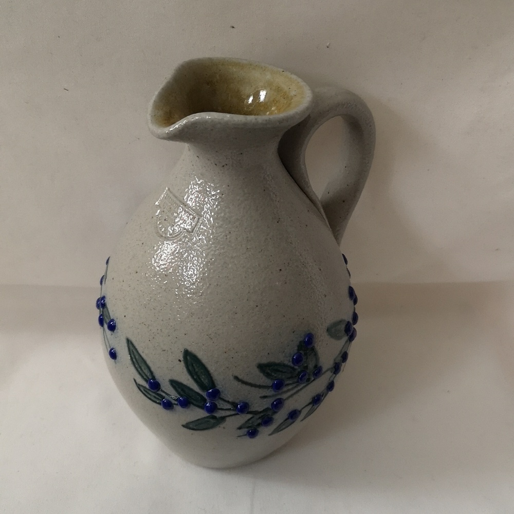 Vintage Salmon Falls Salt Glaze Jug / Vase with Textured Blueberry & Leaf Motif